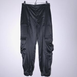 Stradivarius Satin Cargo Black Jogger Size Small
